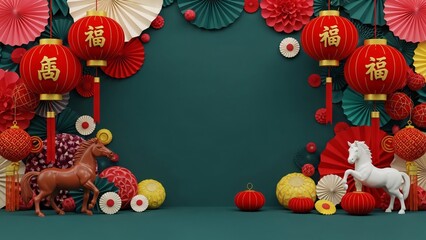 Obraz premium Festive Chinese New Year 2026 Decorations & Celebrations Welcoming The Year of the Horse 2026