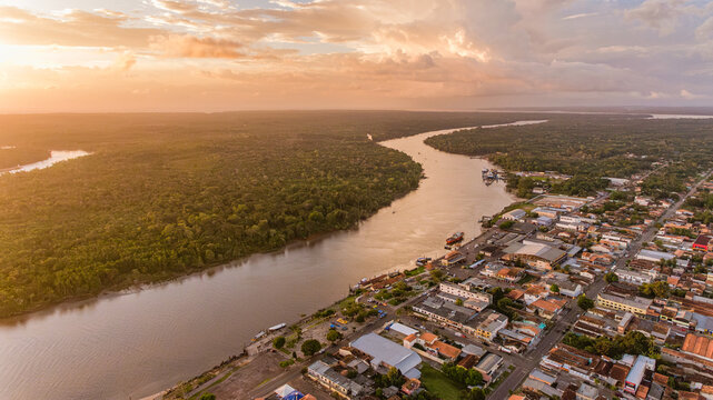 Amazon river landscape of Furo do Arrozal in Barcarena from above