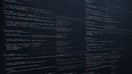 Computer code text on screen abstract background for programming and software development concept