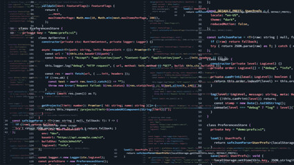 Computer screen with vibrant colored programming code. Abstract background showing software development concept.