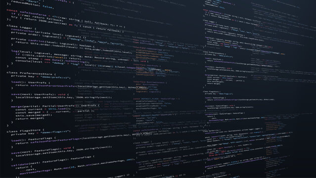 Computer code text on screen abstract background for programming and software development concept