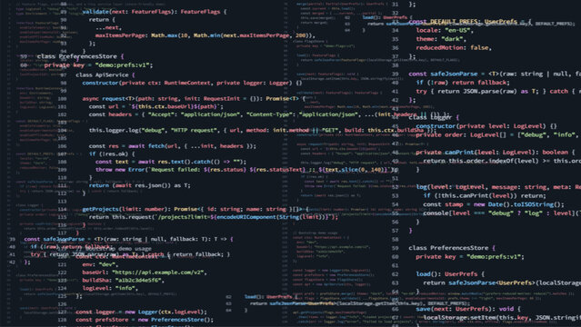 Computer screen with vibrant colored programming code. Abstract background showing software development concept.