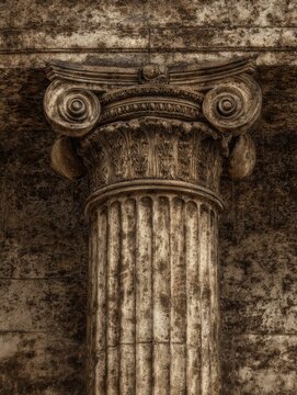 This scene features an aged architectural column with visible wear, reflecting a long lasting brand metaphor connected to history and legacy.