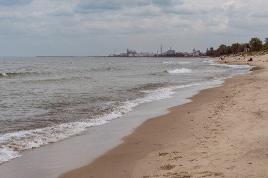 Indiana Dunes National Park along the southern shore of Lake Michigan. West Beach area, a popular beach portion of the park. Cleveland Cliffs, U.S. Steel&rsquo;s Midwest Plant and Port of Indiana.