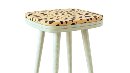 Modern Bar Stool with Cheetah Print Seat and Wooden Legs