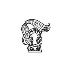 Elegant Ornate Keyhole with Flowing Hair Illustration Revealing Secret Access