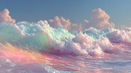 A vibrant, dreamy landscape of pastel clouds and water, captured from a serene viewpoint.