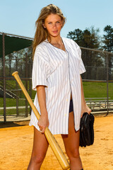 Springtime Confidence: A Radiant Athlete Shines on the Sunlit Baseball Diamond