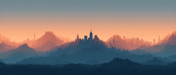 Obraz premium Metropolitan City Skyline Silhouettes Creating A Visual Metaphor For Economic Peaks And Valleys Of Life