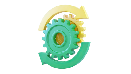 Interlocking Gears with Circular Arrows Symbolizing Process or Workflow