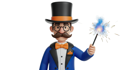 Cartoon Magician with Top Hat and Sparkler