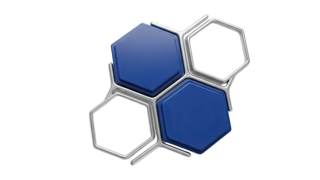 Hexagonal Structure with Blue and White Segments - Powered by Adobe