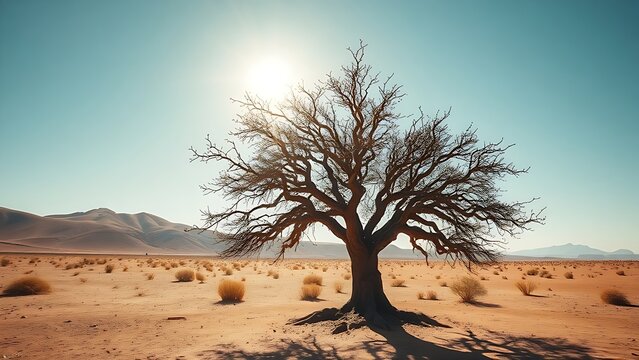 boswellia. Lone Boswellia tree in an arid desert landscape with resin droplets on bark. gardening catalogs, home-decor guides, designed for gardening and botanical catalogs.