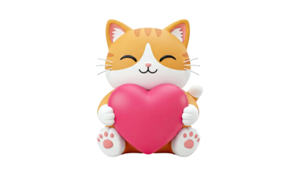 Cute Orange Tabby Cat Holding a Pink Heart