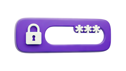 3D Render of a Purple Login Field with Lock and Asterisks