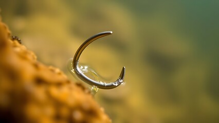 tackle. Fish hook submerged in water, close-up aquatic detail. wildlife magazines, conservation campaigns, designed for wildlife conservation campaigns, celebrates biodiversity.