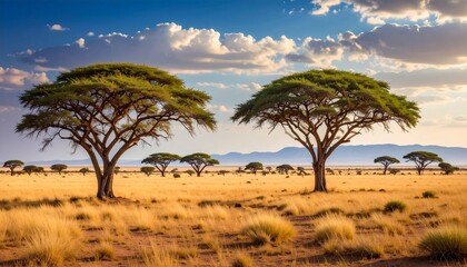 Obraz premium Serene Savannah Landscape with Acacia Trees.