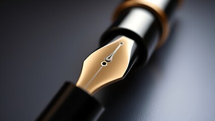nib. Elegant fountain pen showcasing metallic details at an angle, set against a minimalist background. lifestyle magazines.