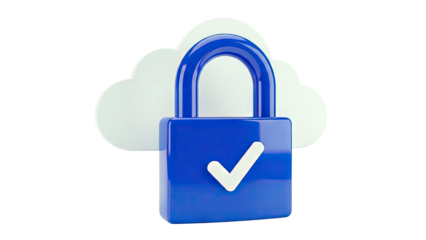 Blue Lock with Checkmark and Cloud Icon