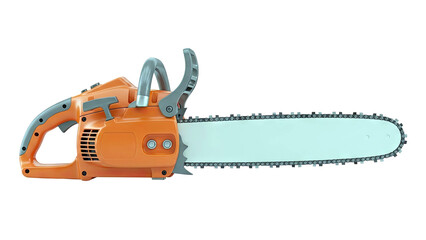 Orange and Gray Chainsaw with White Bar on White Background