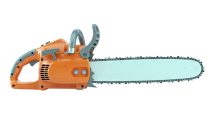 Orange and Gray Chainsaw with White Bar on White Background