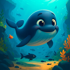 Obraz premium Strong whale swimming on the seabed