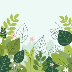 Green leaves and pink flowers illustration, nature, organic, fresh, clean background