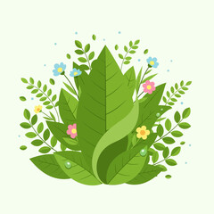 Green Leaves and Flowers Illustration