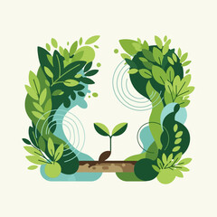 Green leaves and sprout forming abstract lungs on light background