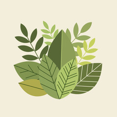 Green leaves illustration, flat design, botanical elements, nature concept