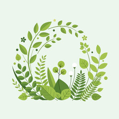 Green leaves wreath, nature design, organic pattern, flat illustration