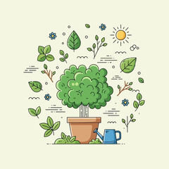 Potted Tree Growth and Sunlight Illustration