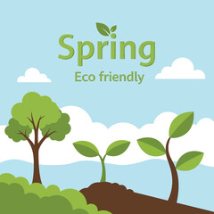 Spring growing plants eco friendly concept illustration