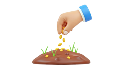 3D Cartoon Hand Planting Seeds in Soil