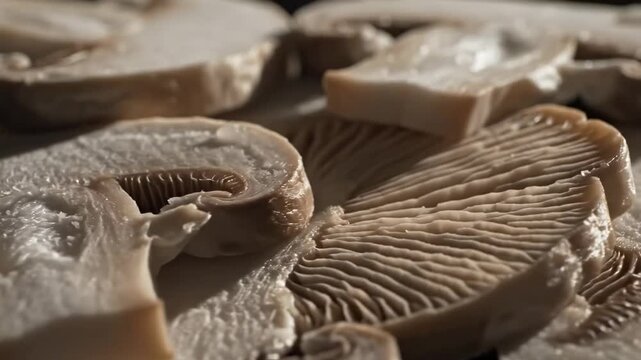 Freshly Sliced Mushrooms: A Gourmet Culinary Ingredient Close Up for Cooking Concepts