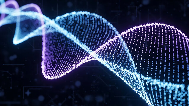 Glowing dna helix structure on dark background with neon light - Powered by Adobe