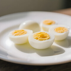 Boiled eggs on transparent background, boiled eggs in plate, yellow yolk 