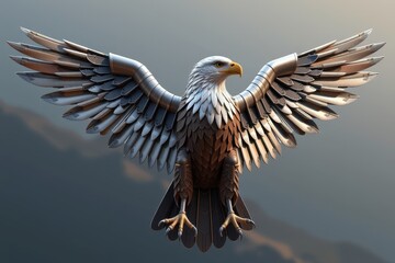 Fototapeta premium A majestic eagle with wings made of metallic airplane parts and jet engines.