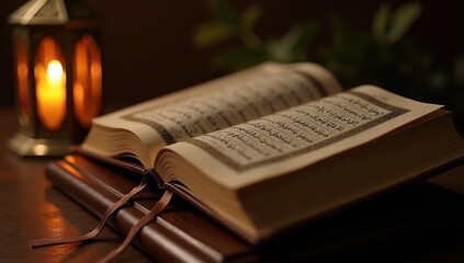 Open Quran with Lantern - A Moment of Spiritual Reflection.