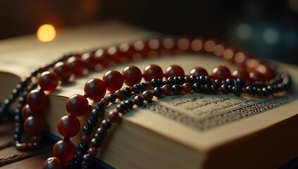 Prayer Beads on Open Book - A Moment of Reflection.