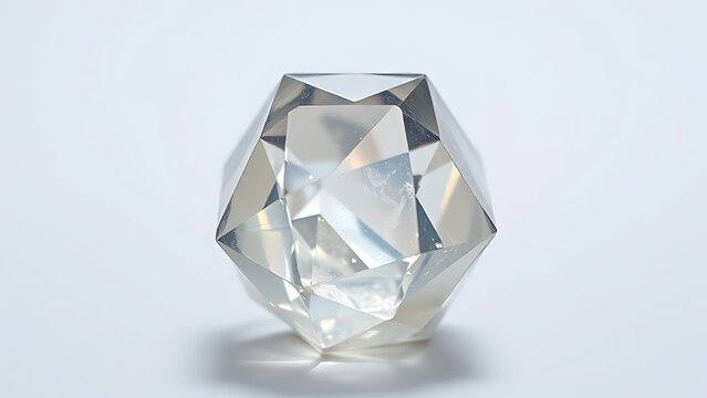 condoning. A naturally formed icosahedral crystal mineral, refracting geometric light in soft natural lighting against a clean background. STEM education sheets.