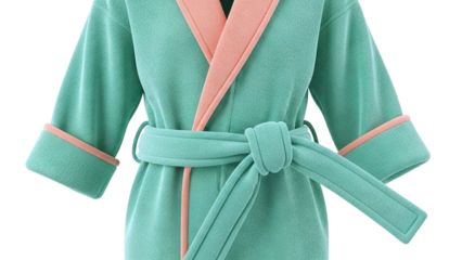 Mint Green Terry Robe with Coral Trim and Belt