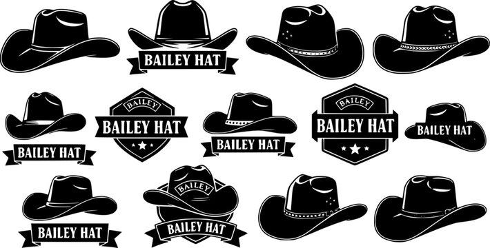 set of Cowboy Hat icon Vector illustration. Bailey Hat Silhouette Sign Design, emblem isolated on White Background