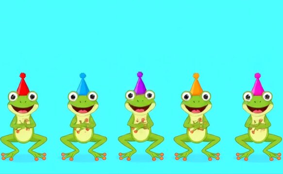 Funny Group of Cartoon Frogs Dancing Together