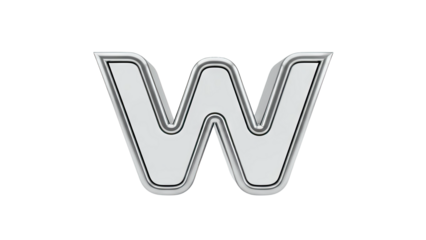 Silver Letter W Emblem with Chrome Outline