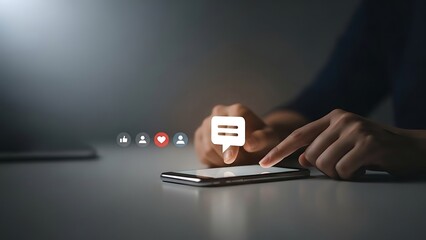 Social network concept showing person's hands using mobile phone for digital communication