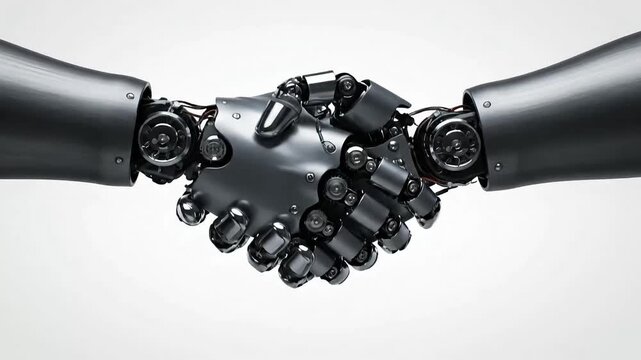 Robot Hands Shaking Artificial Intelligence Collaboration.