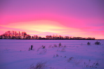Pink winter sunrise in Canada