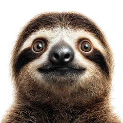 Obraz premium Close up portrait of a cute sloth with wide curious eyes on a clean white background