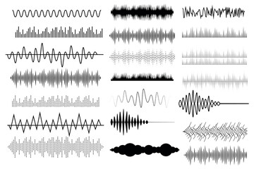 Obraz premium Sound wave set. Sound waves, Equalizer, Audio waves, Radio signal, Music. Recording. Vector illustration Template